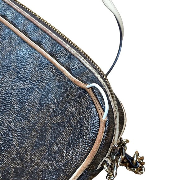 Michael Kors Brown Logo Saffiano Leather Gold Chain Jet‎ Set Small Crossbody - Picture 5 of 10